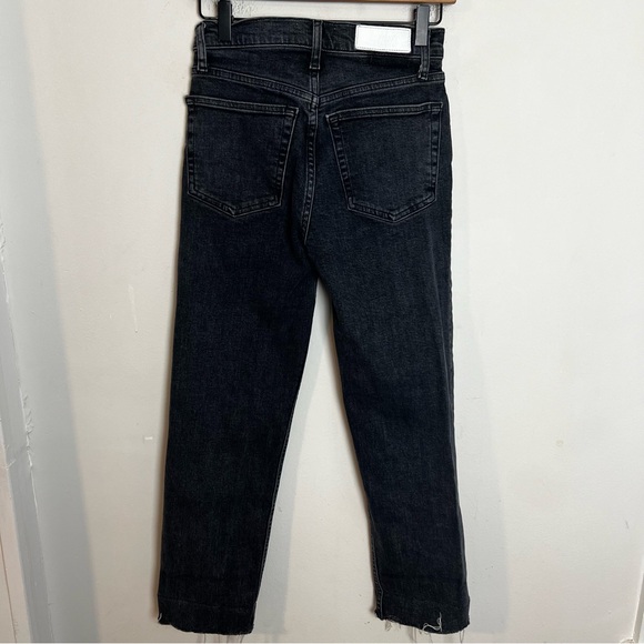 RE/DONE- Originals 70's Stove Pipe in Stoned Noir Raw Hem Black Denim Jeans - Picture 6 of 9